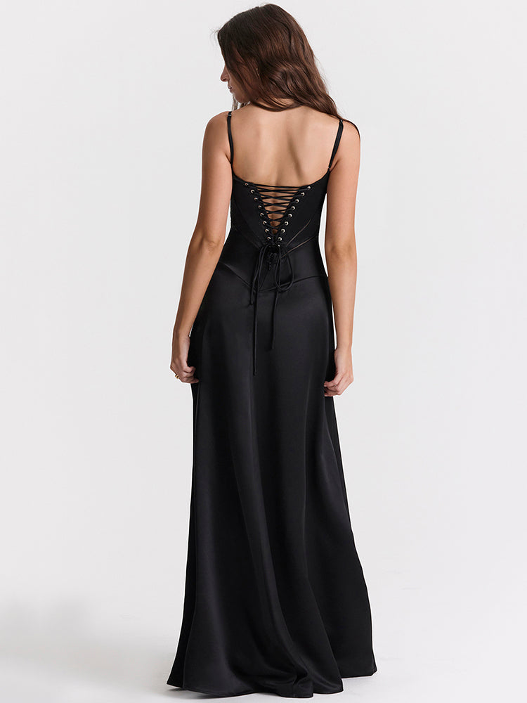 Miranda Lace-up Satin Maxi Dress