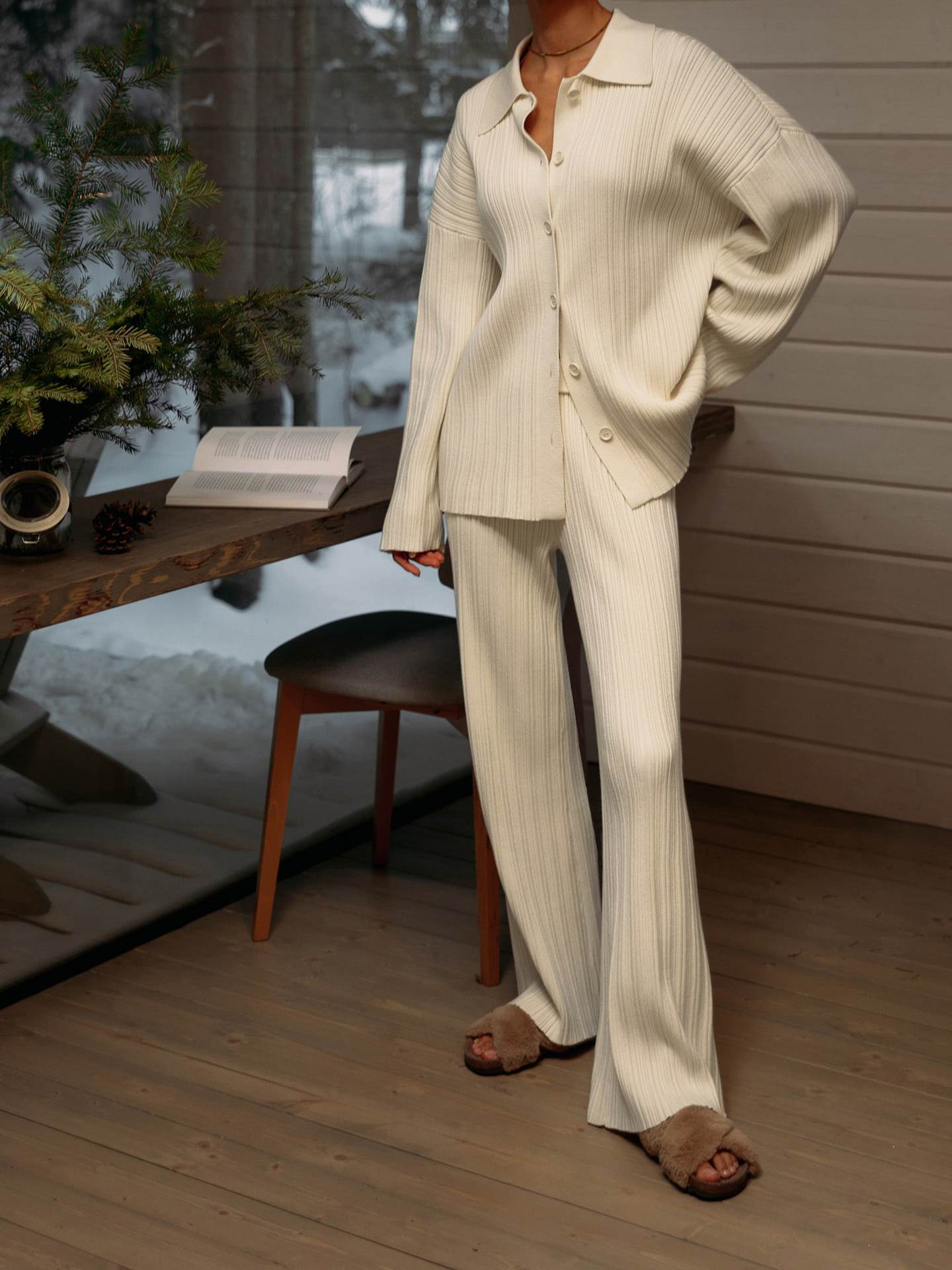 Tara 2 Piece Knitted Women Sweater and High Wide Leg Pant Suit