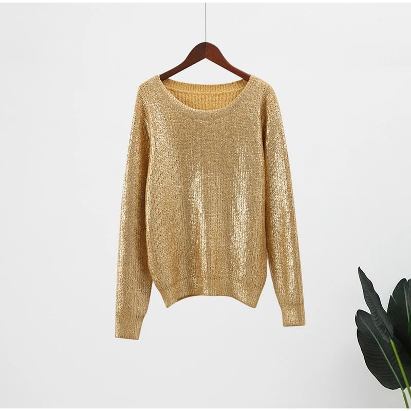 Cathy Fashion Gold O Neck Women Sweater