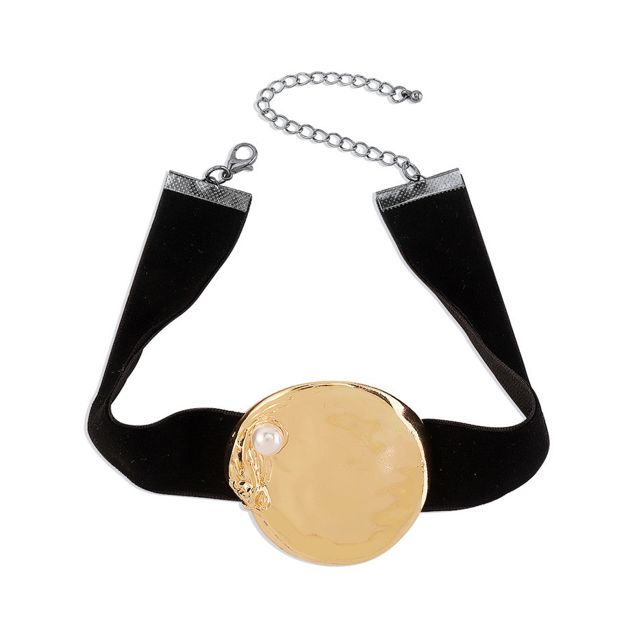 Louise Big Metal Round Short Choker Necklace