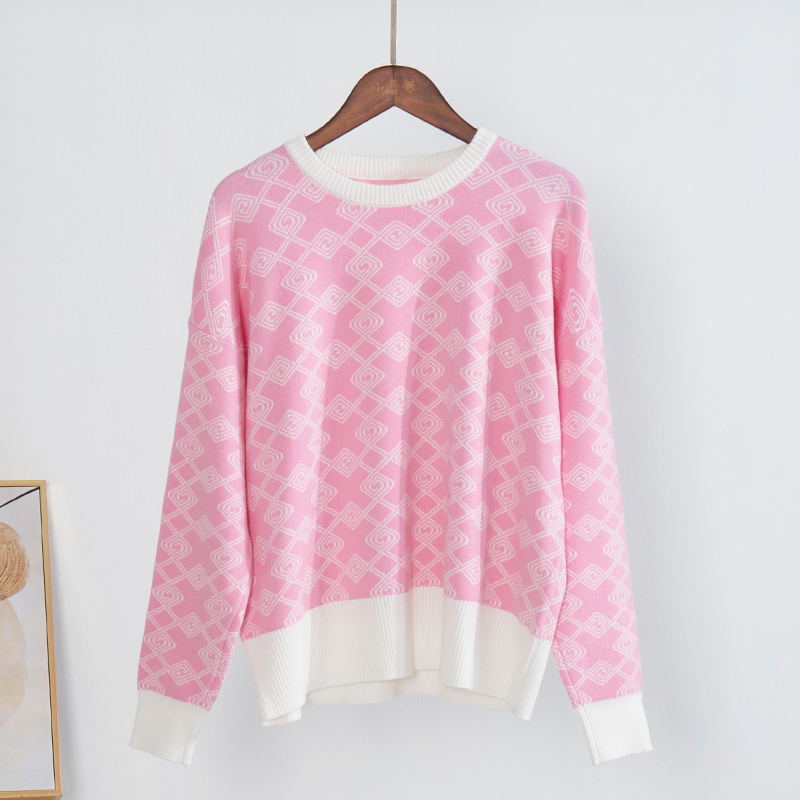 Adrianne Plaid Long Sleeve Oversize Knitted Women Pullover