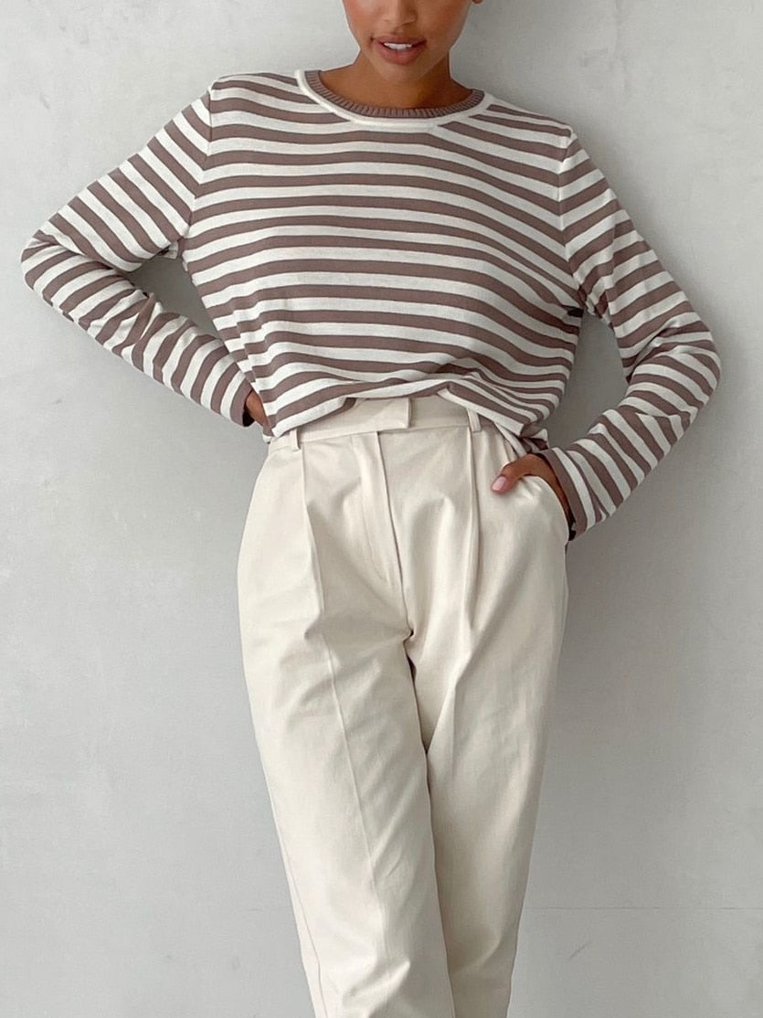 Cheryl Loose Casual Knitted Stripe Women Sweater