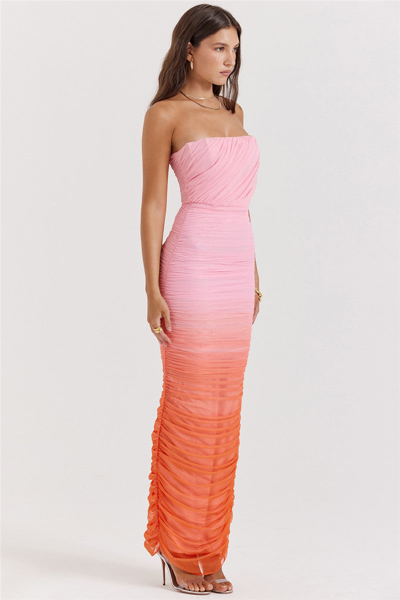 Becki Gradient Strapless Backless Sexy Maxi Dress