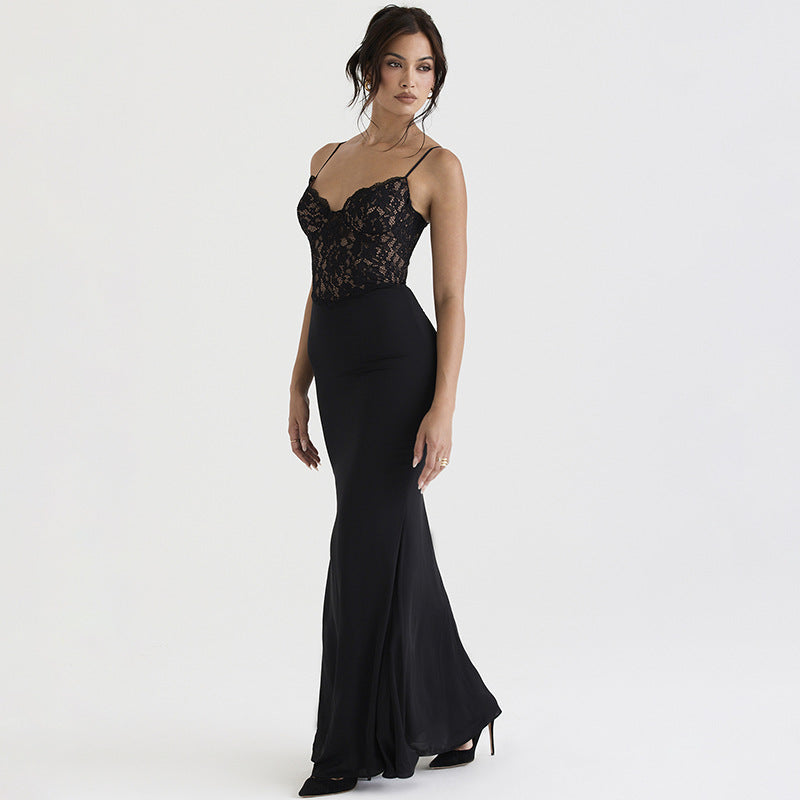 Camille Lace Spaghetti Strap Bodycon Sexy Maxi Dress