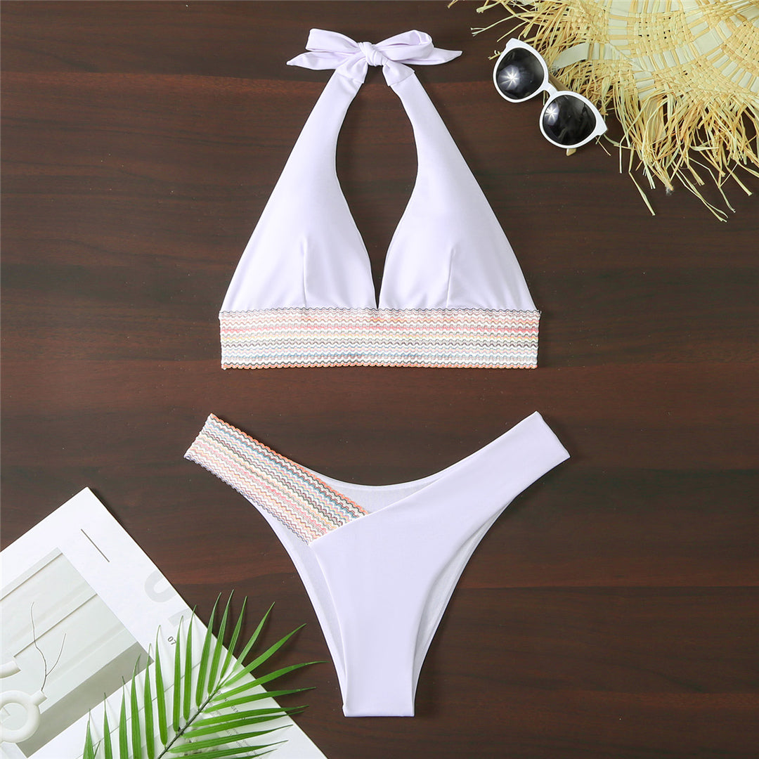 Carly Splicing Halter V Neck Bikini