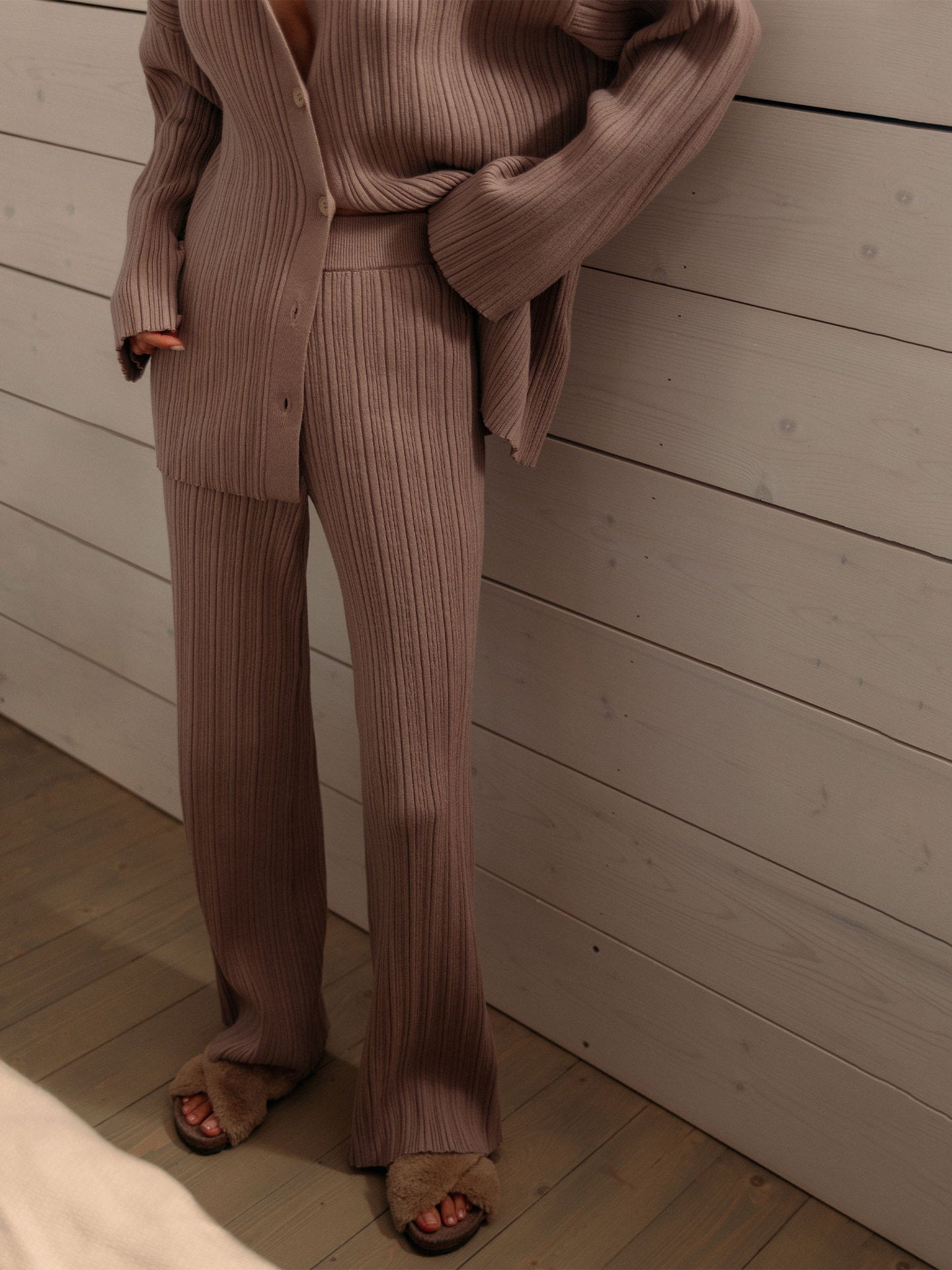 Tara 2 Piece Knitted Women Sweater and High Wide Leg Pant Suit