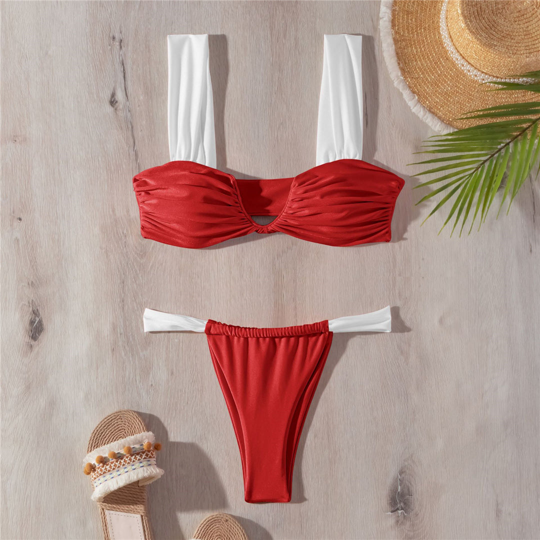 Bertha Wrinkled V Neck Bikini