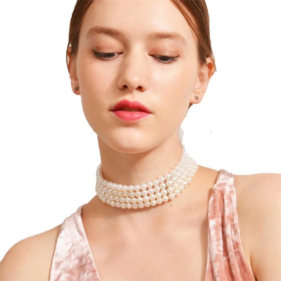 Lori Multilayer White Pearl Choker Necklace