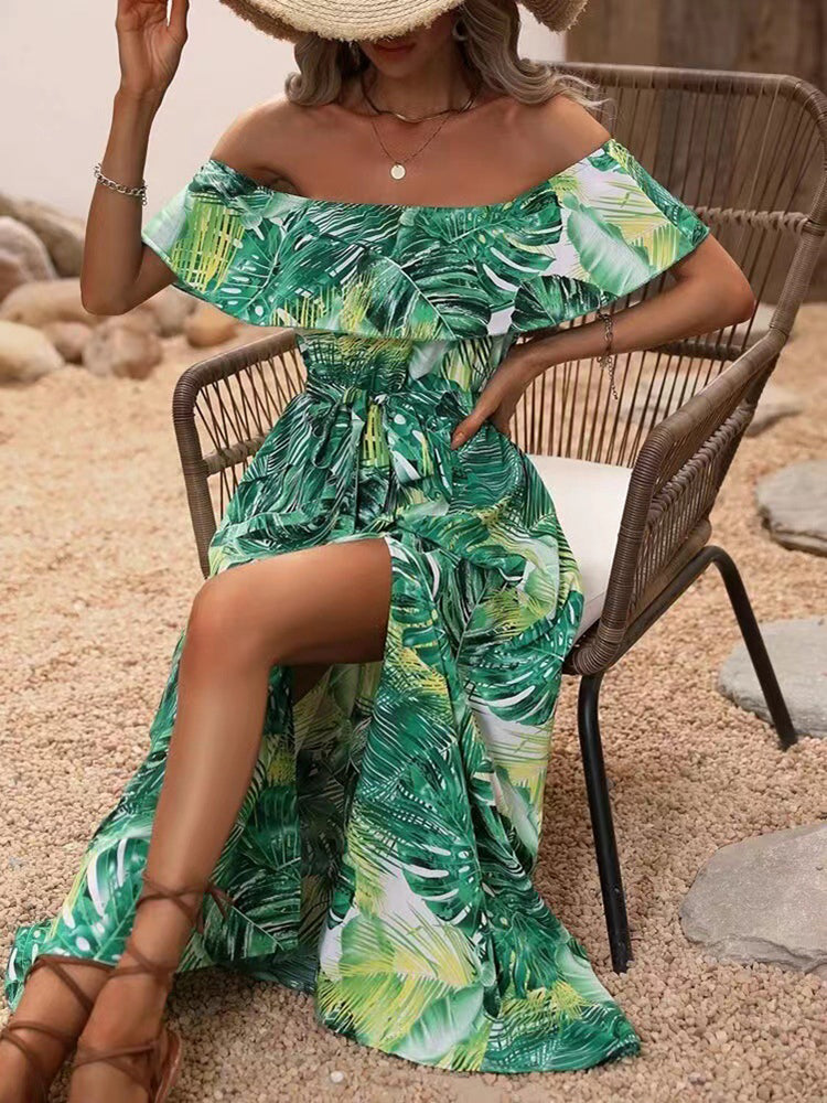 Angela Backless Off Shoulder Slit Boho Maxi Dress