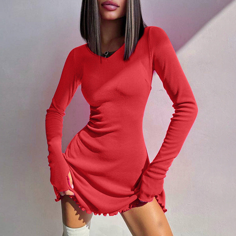 Tara Ribbed Long Sleeve Sexy Mini Dress