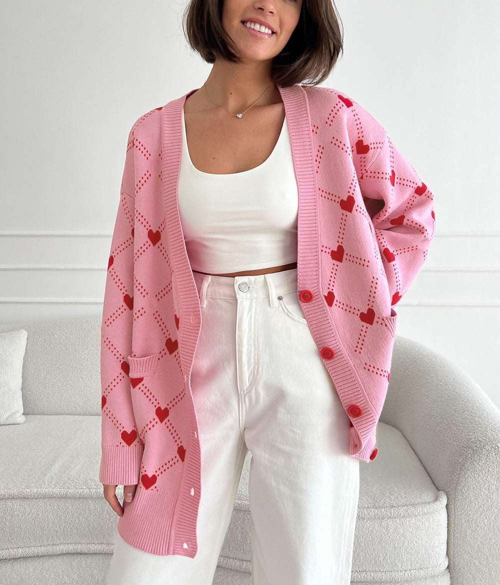 Eva Hearts Print Oversize Women Cardigan