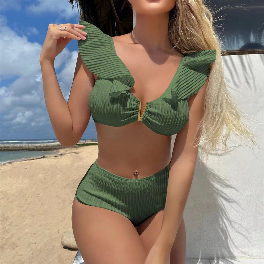 Alexa Ruffled V Shaped Ribbed High Waist Bikini