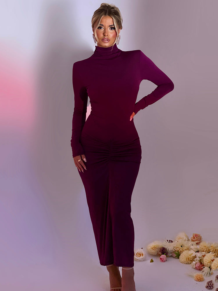 Janice Turtleneck Long Sleeve Bodycon Maxi Dress