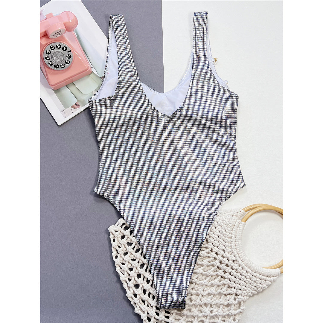 Wendy Splicing Shiny Sequins Metal Chains Monokini