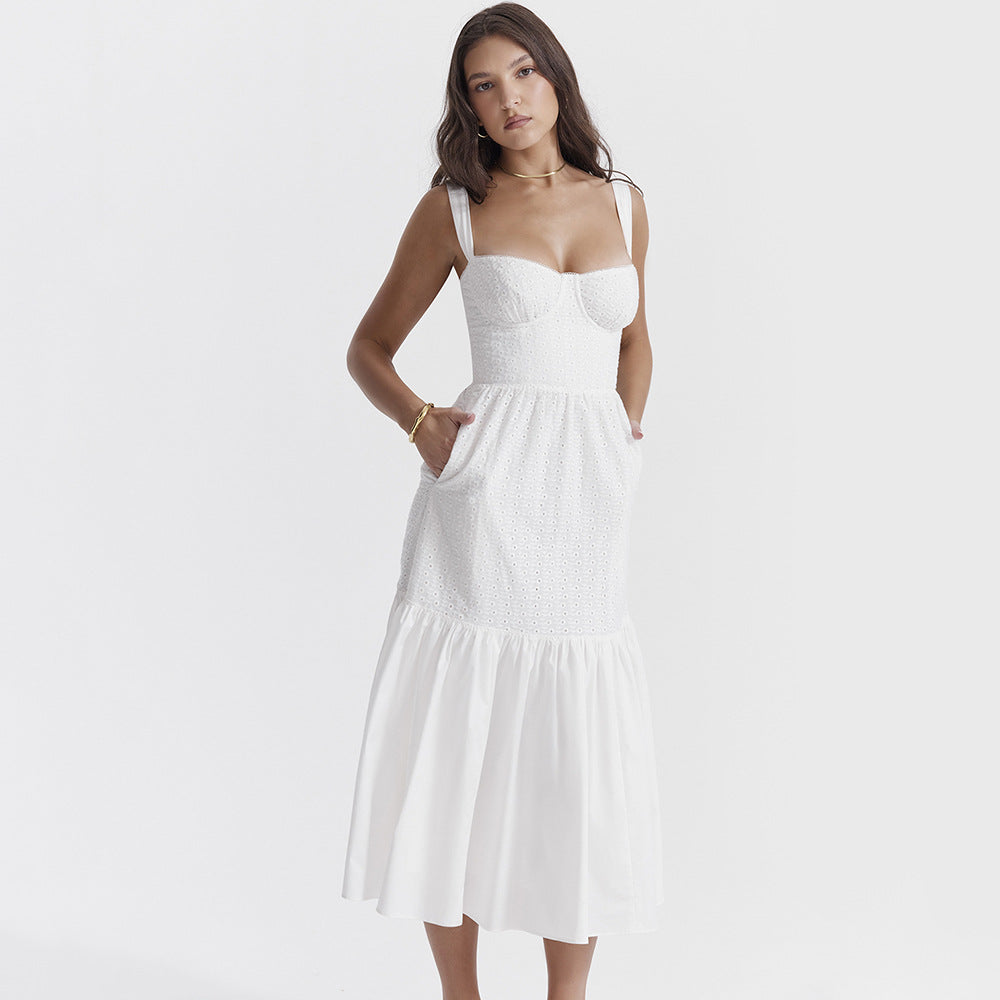 Ruth White Spaghetti Strap Midi Dress