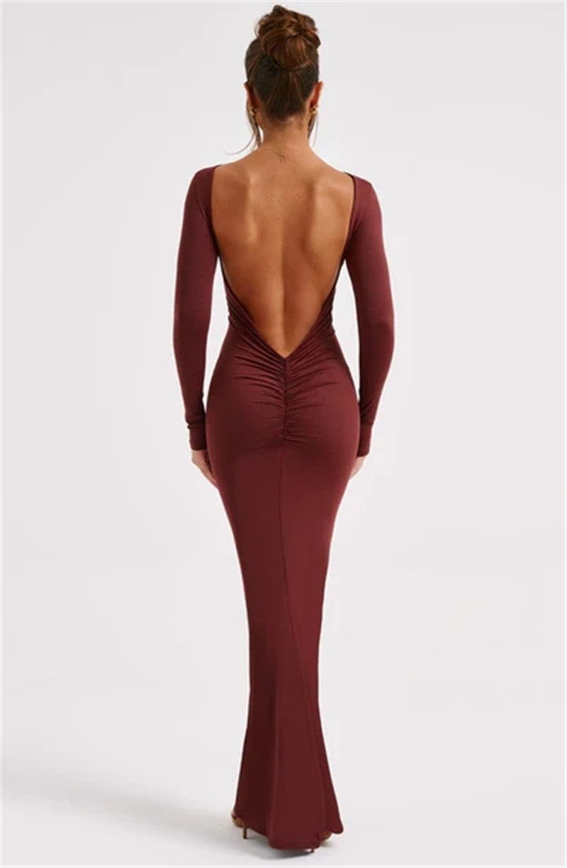 Natalie Backless Ruched Bodycon Maxi Dress