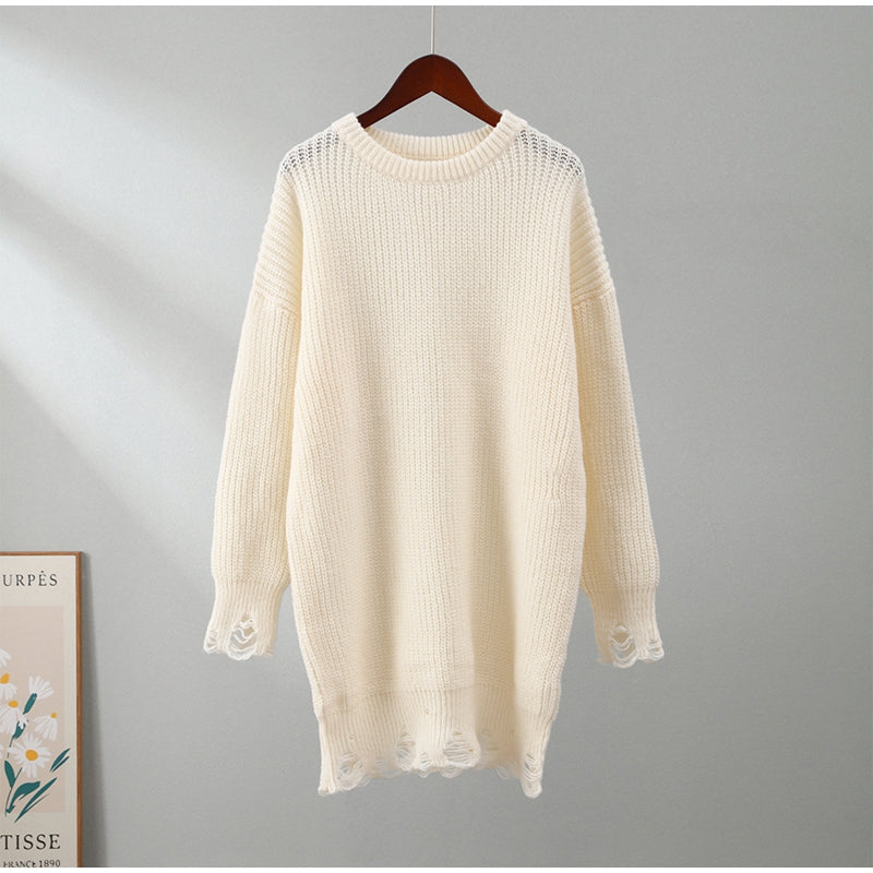 Dawn Ripped Crew Neck Long Sleeve Women Knit Sweater