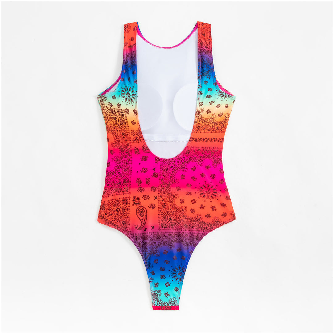 Dawn Printed High Neck Backless One Piece Swimsuit