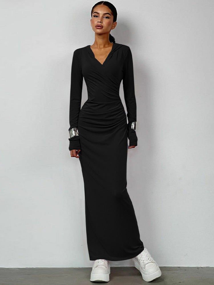 Ellen V Neck Hooded Maxi Dress