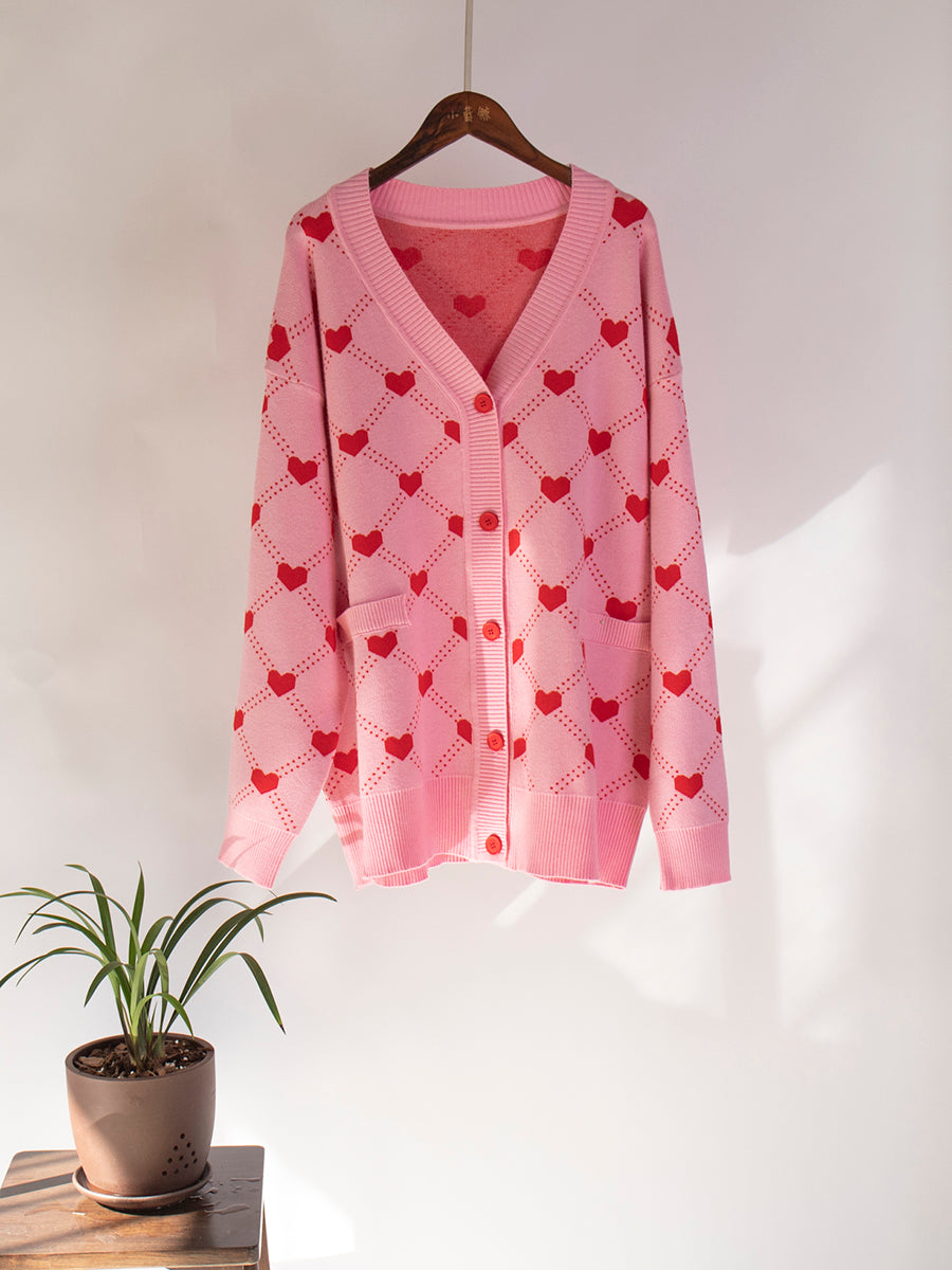 Eva Hearts Print Oversize Women Cardigan