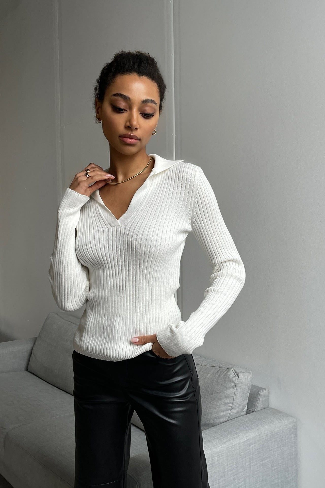 Cindy Polo Collar Slim Women Sweater