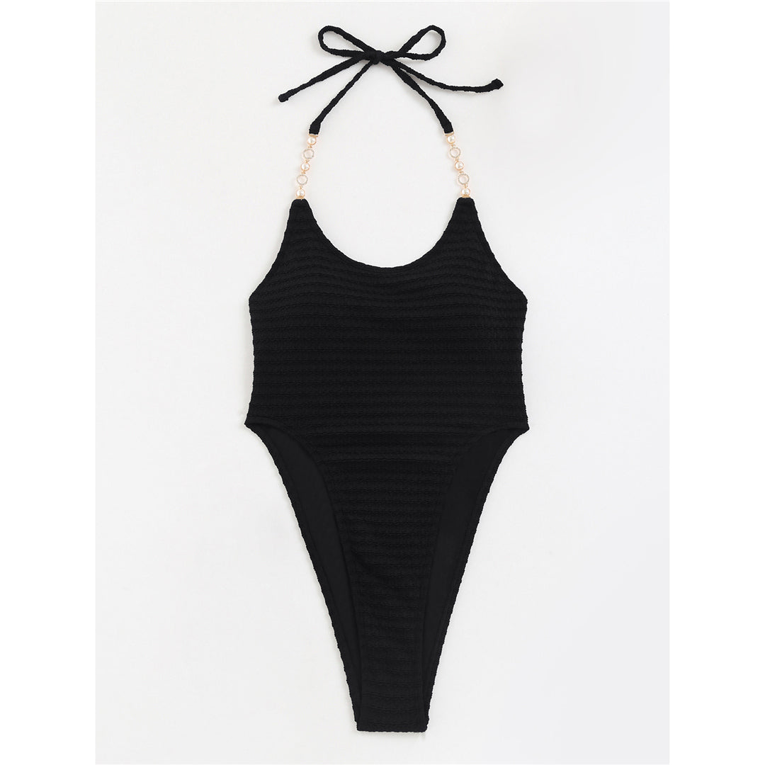 Leah Wrinkled Halter Extreme Thong One Piece Swimsuit