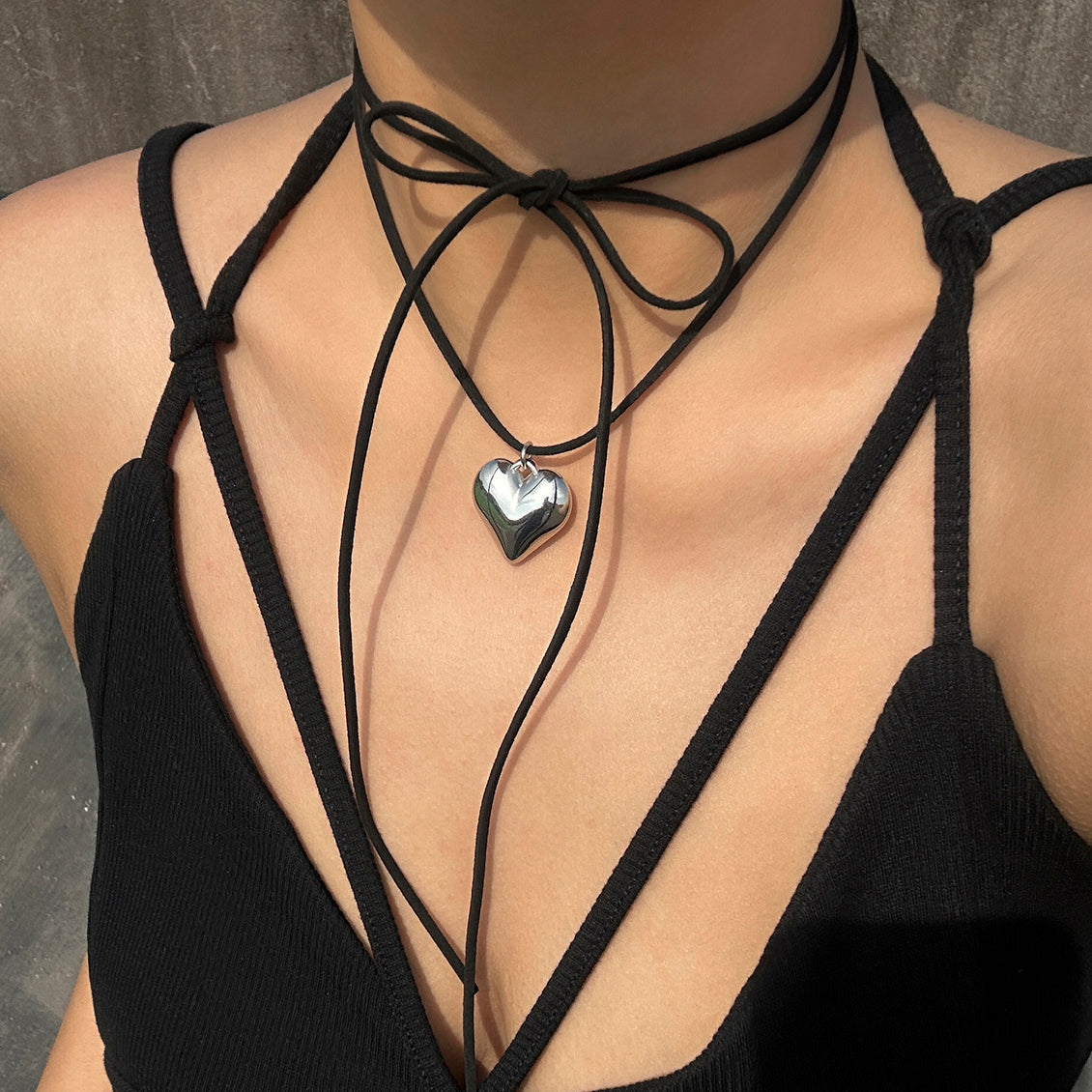 Paula Velvet Big Heart Pendant Choker Necklace