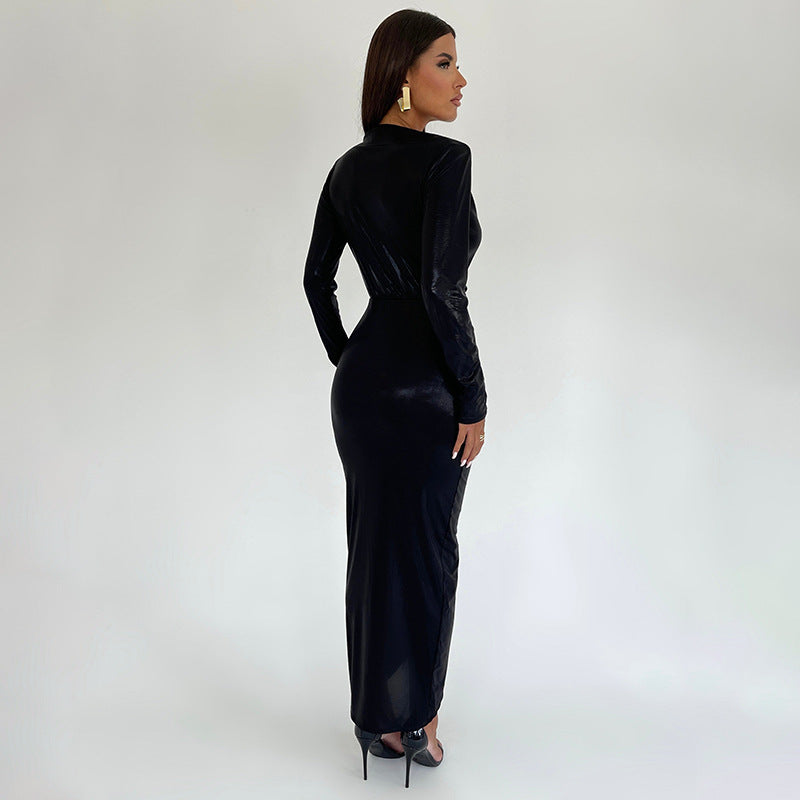 Abby Deep V Neck Long Sleeve Bodycon Maxi Dress